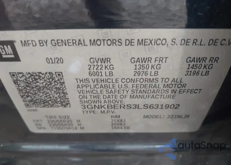 2020 Chevrolet Blazer Fwd Rs from USA, damaged, VIN 3GNKBERS3LS631902